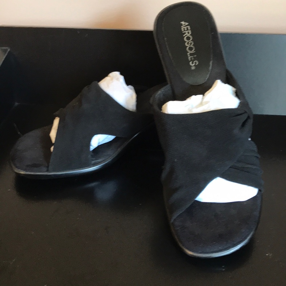 Aerosoles Black Stretch Block Sandals